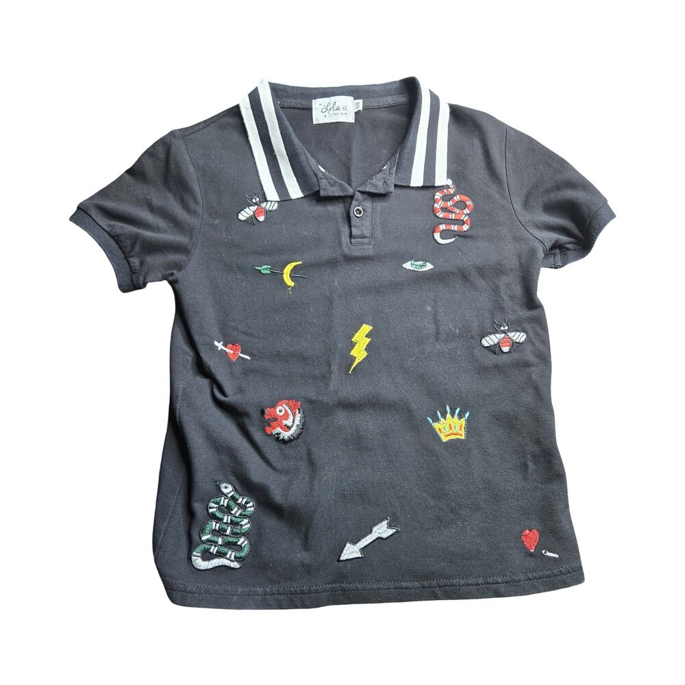 Lola & The Boy's Black Patch Polo Size: 7/8